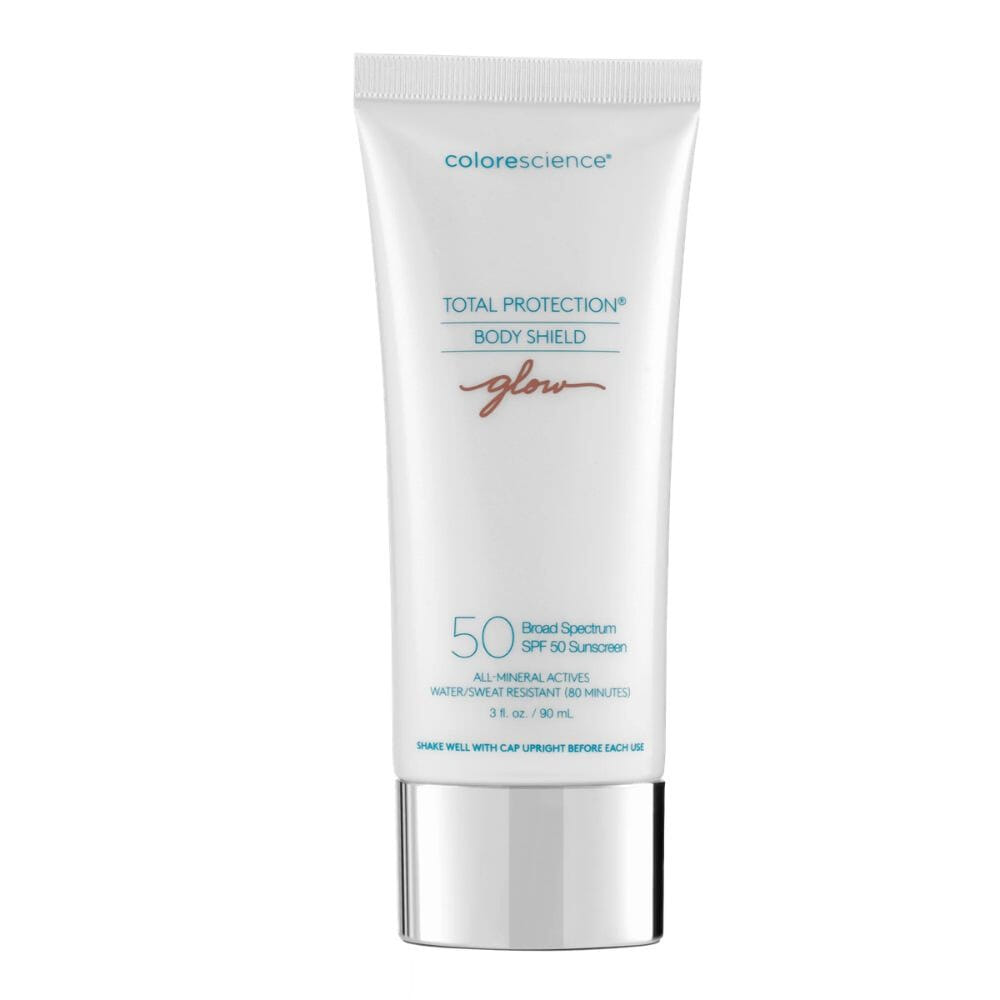 Body Shield Glow SPF 50 Colorescience glød perlemor glødende finish lett konsistens sol solkrem sommer sunscreen kropp høy solfaktor oslo beths