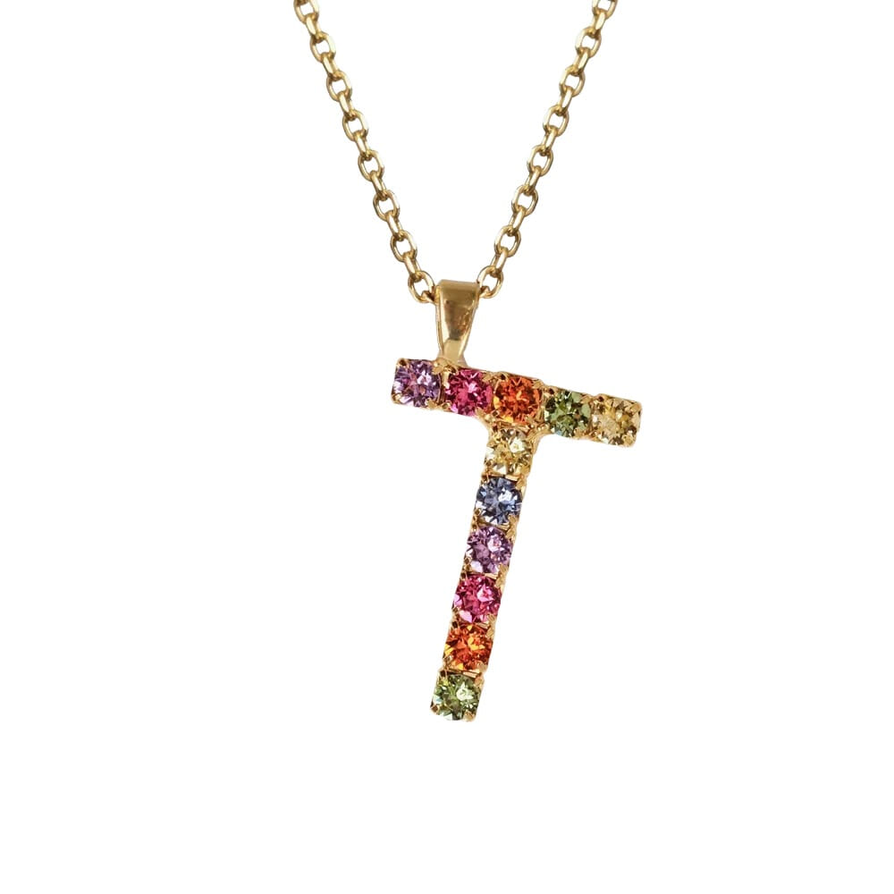 Letter Necklace Gold - Rainbow Combo T