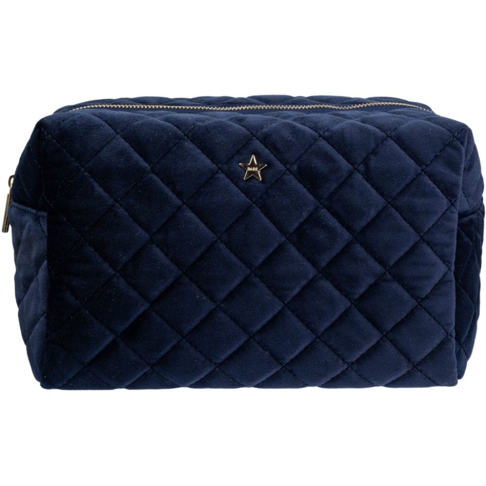 Dark Large Make-Up Pouch Navy Blue Velvet Square Quilted