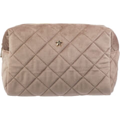 Dark Large Make-Up Pouch Warm Taupe Velvet Square Quilted