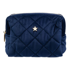 Dark Small Make-Up Pouch Navy Blue Velvet Square Quilted