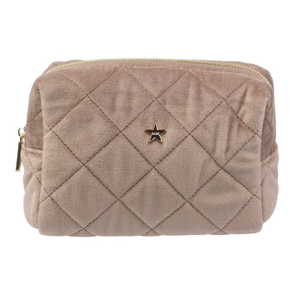 Dark Small Make-Up Pouch Warm Taupe Velvet Square Quilted