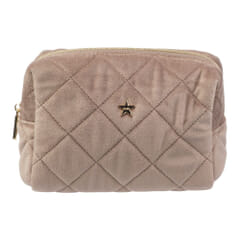 Dark Small Quilted Make-Up Pouch Warm Taupe Velvet