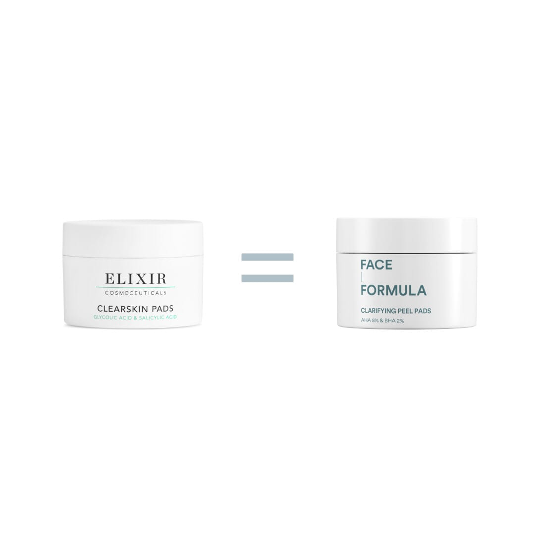 Elixir Clearskin Pads Face Formula Claryfing Peel Pads kombinert og fet hud akne urenheter minske porer regulere talg blank hud mattende AHA og BHA syrer salisylsyre og glykolsyre Oslo Beths