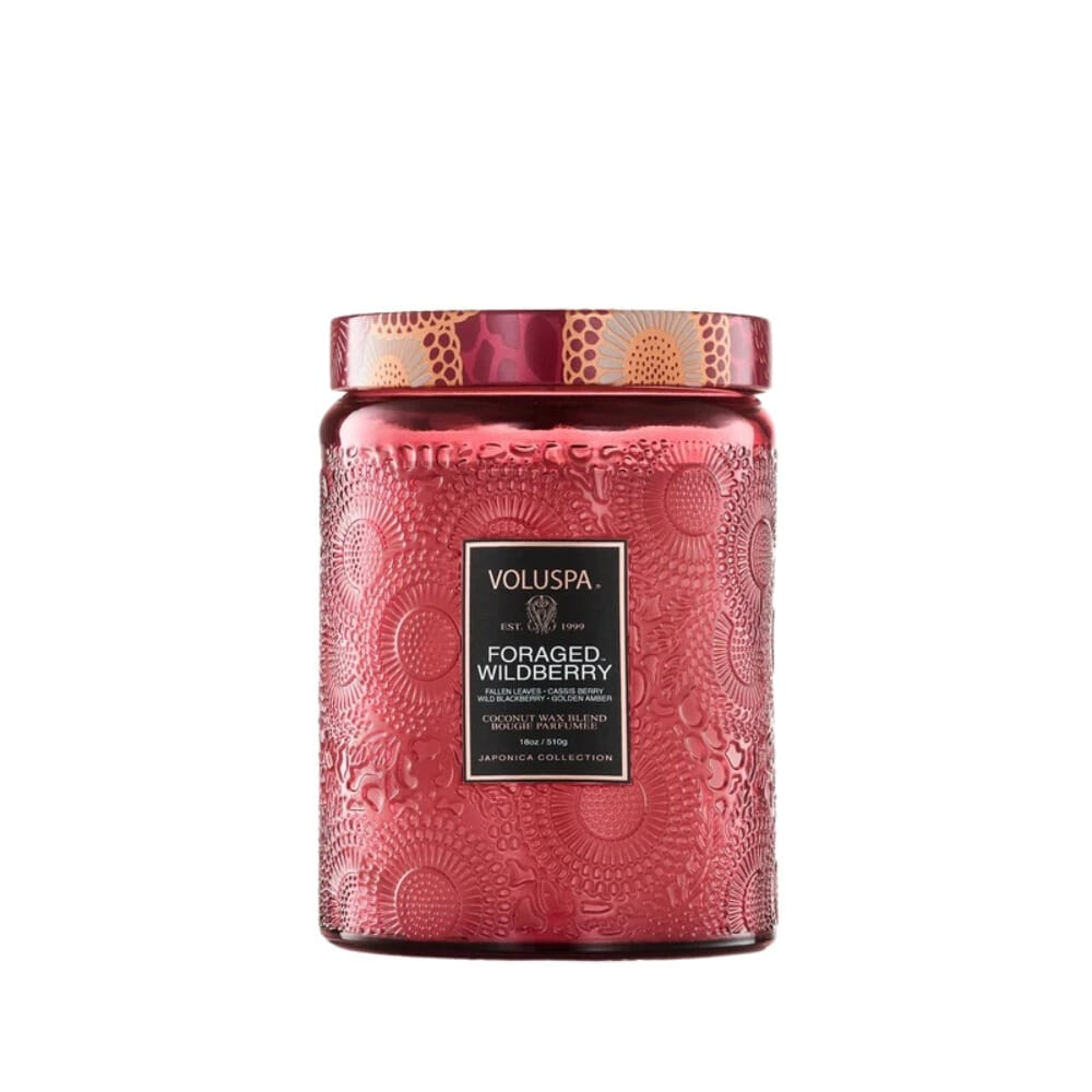 Voluspa Foraged wildberry 510 g duft dekor til hjemmet duftlys med lokk lys i glasskrukke 
