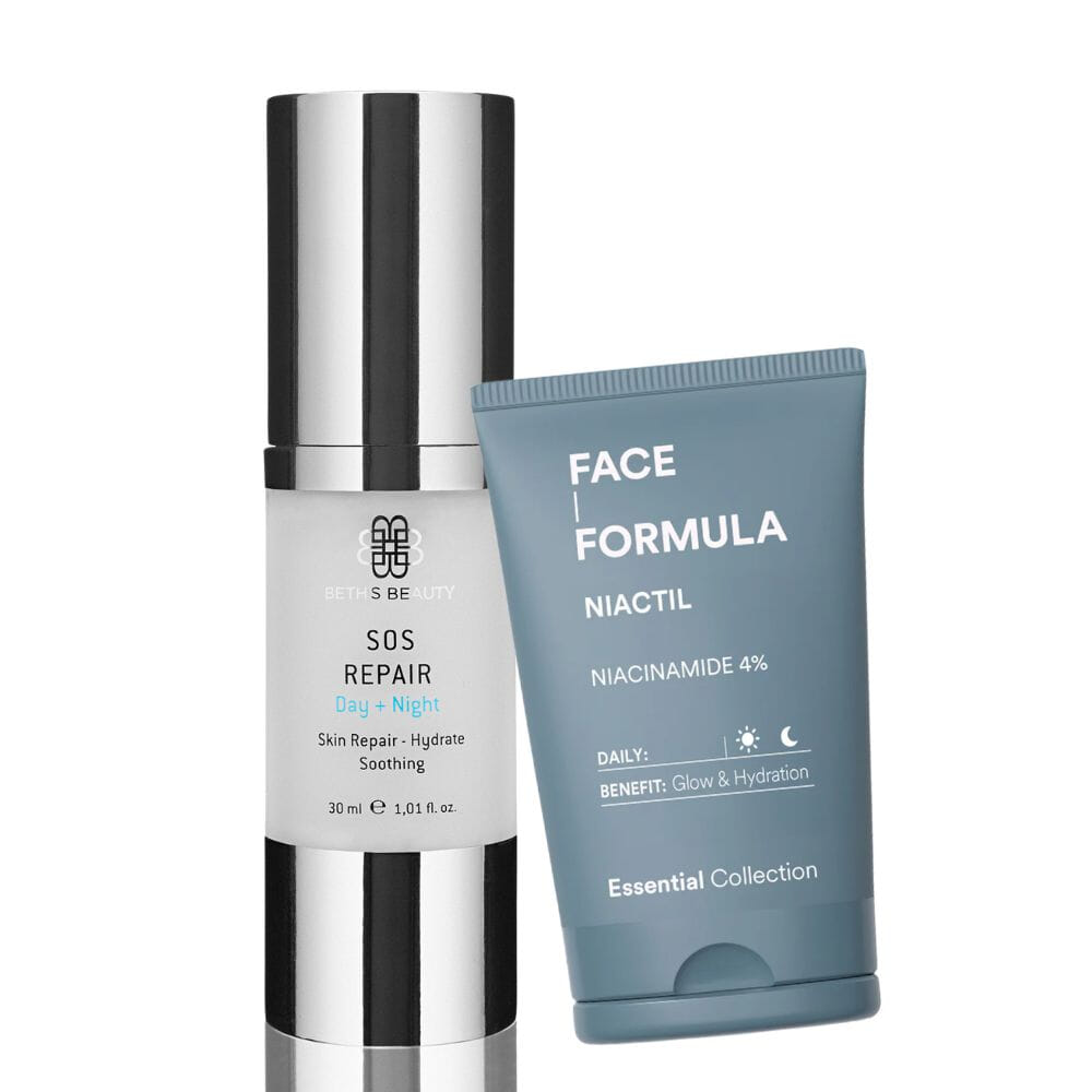 Fuktighetsduo Beth's Sos Repair + Face Formula - Elixir Niactil 4% 30 ml Kampanje Kupp