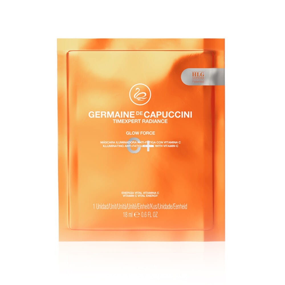 Germaine De Capuccini Radiance C+ Glow Force Sheet Mask glow glød askepotteffekt ansikt ansiktsmaske partymaske C vitamin Oslo Beths