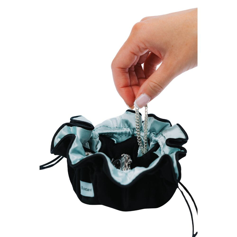 Jewelry Pouch Sort/Turkis praktisk oppbevaring av smykker fin på reise beskytter smykkene liten og kompakt beths beauty