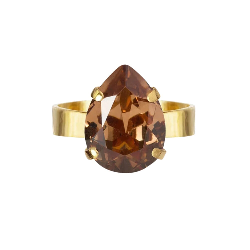Mini Drop Ring Gold- Recreated Light Smoked Topaz