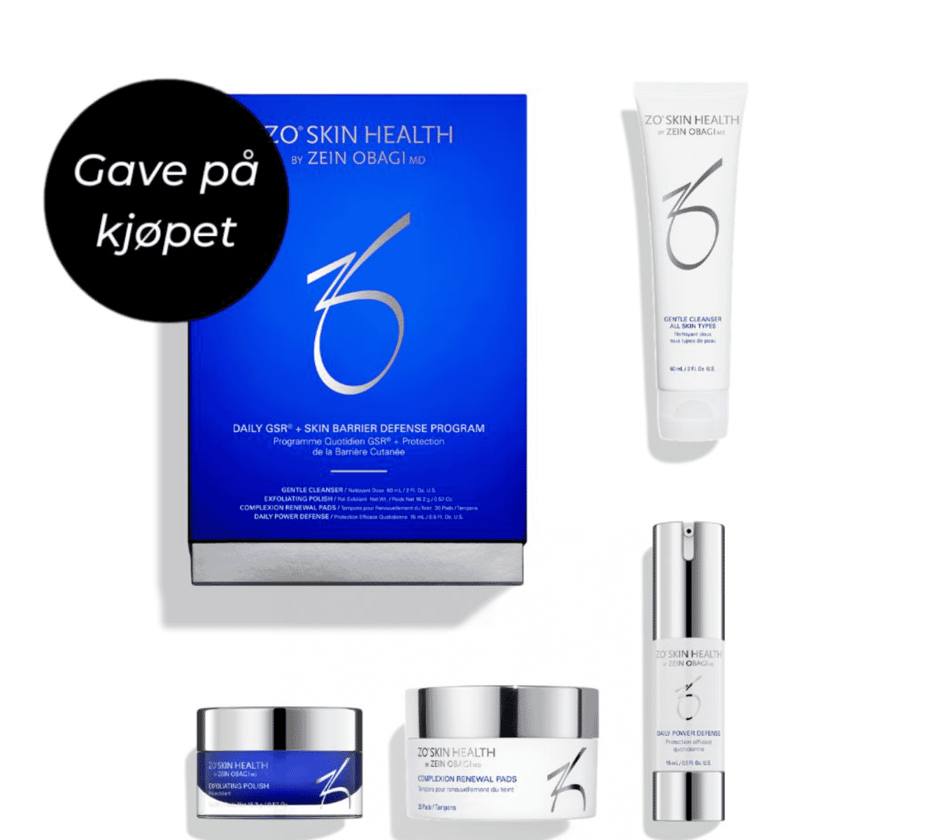 ZO Daily Skincare Program, kit, fukt, glød, porer, reisestørrelse, serum, krem, pads, rens, skrubb, Beths, Oslo, gave på  kjøpet
